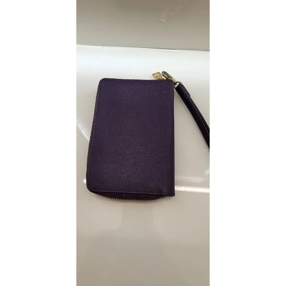 Tory Burch Saffiano Purple Leather Wrist-let Portfolio Wallet Ladies Cardholder - Picture 4 of 8